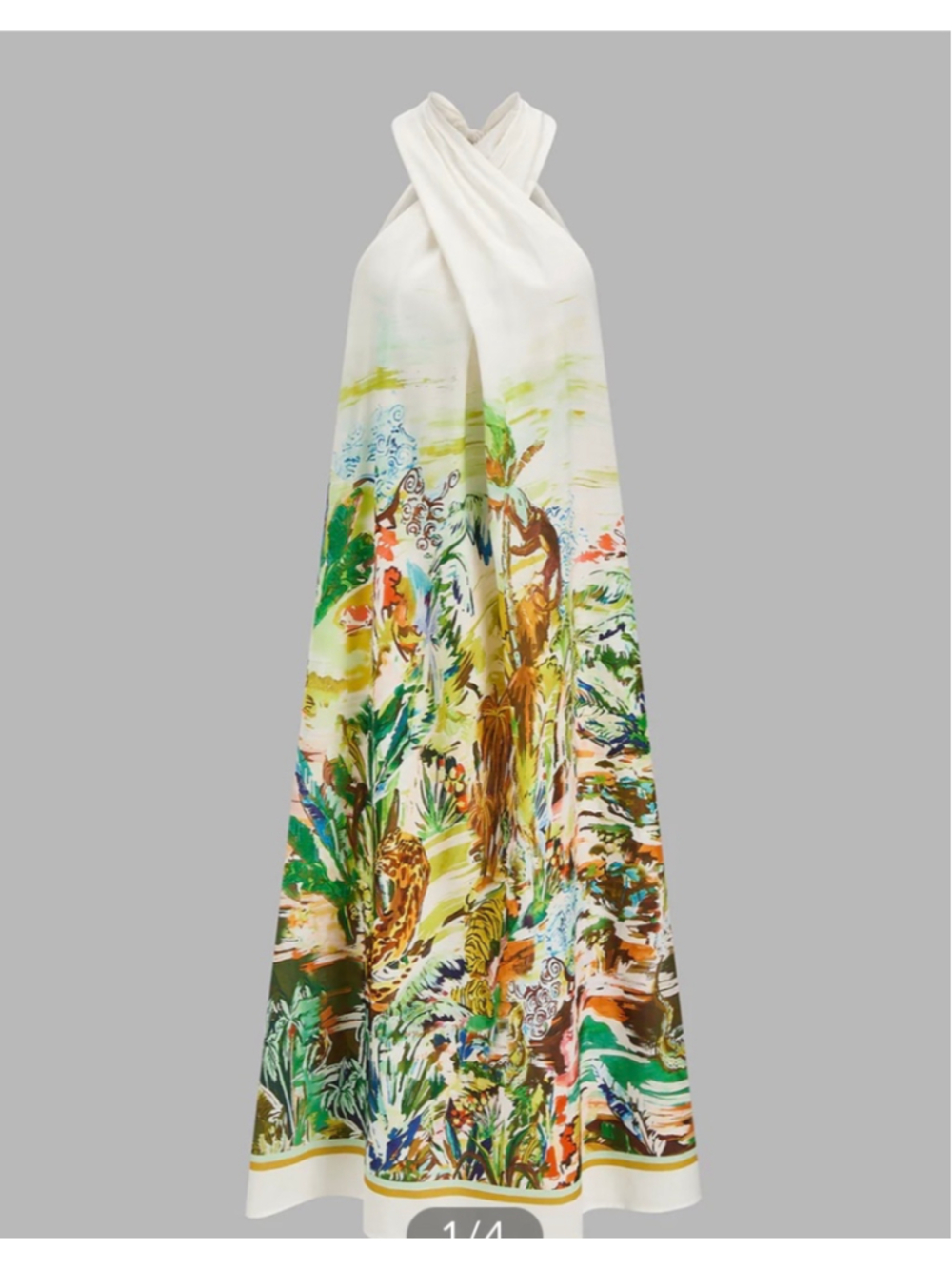 Commense Halter Neck Maxi Dress Size M White Jungle Tropical Print Resort Wear
